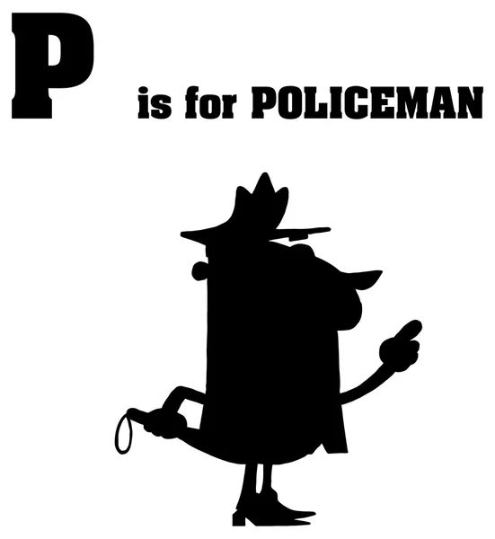 Alfabet letter P met cartoon politieagent — Stockvector