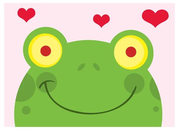 Rana feliz con corazones — Vector de stock