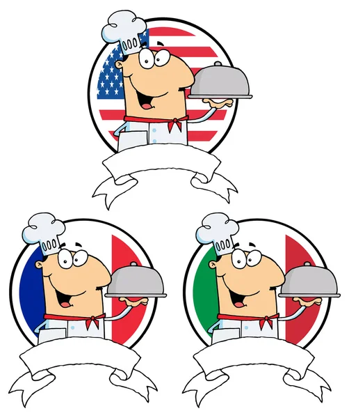 Bandeiras de Chefs com bandejas de serviço — Vetor de Stock