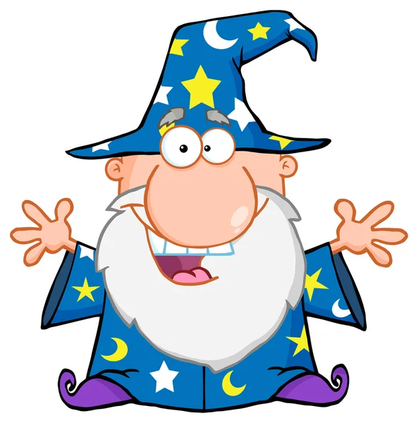 Gelukkig wizard met open armen — Stockvector