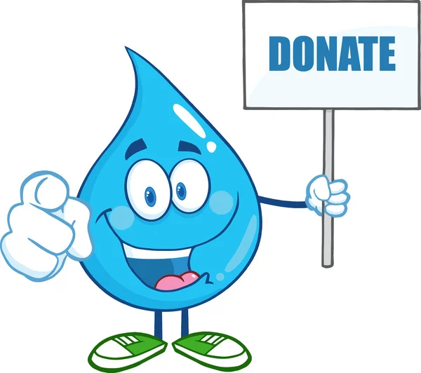 Gota de agua con signo de donación — Vector de stock
