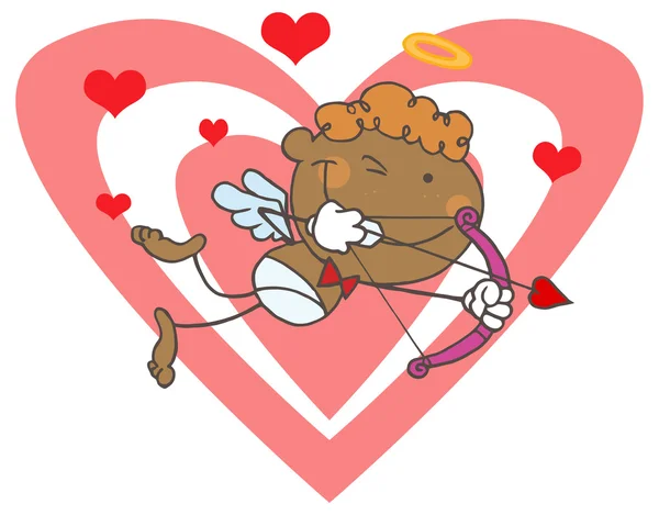 Cupido cartone animato con arco e freccia — Vettoriale Stock