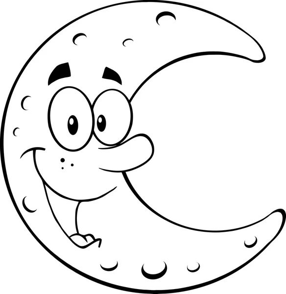 Lune souriante noire et blanche — Image vectorielle