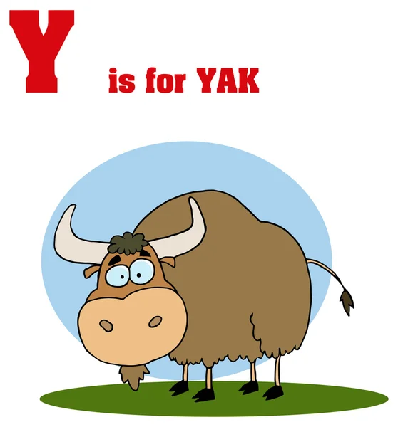 Buchstabe y mit Cartoon-Yak — Stockvektor