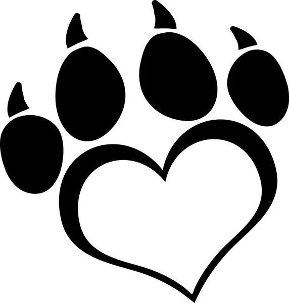 Zwarte liefde paw print met claws — Stockvector