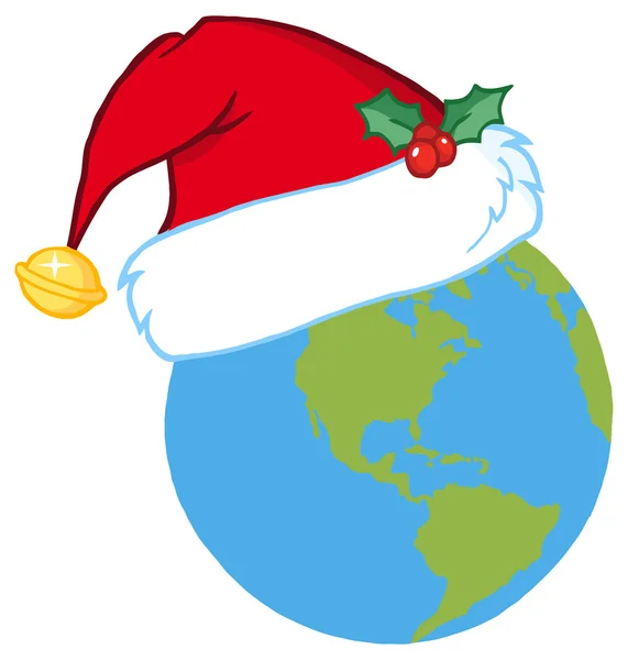 Christmas planet Earth in santa hat — Stock Vector