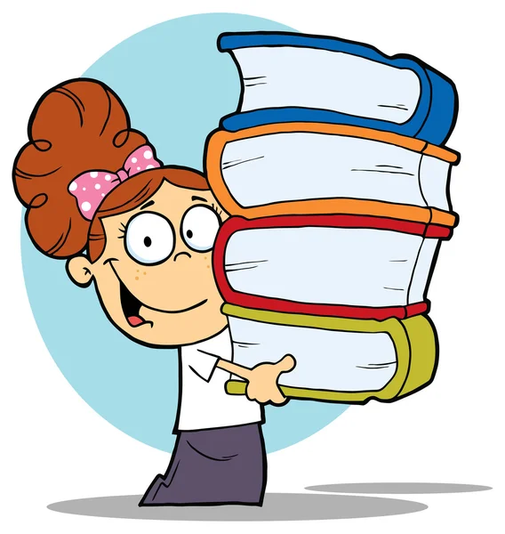 kitap yığını ile kız