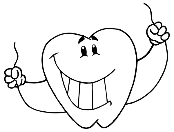 Tooth Character With Floss — Stock Vector