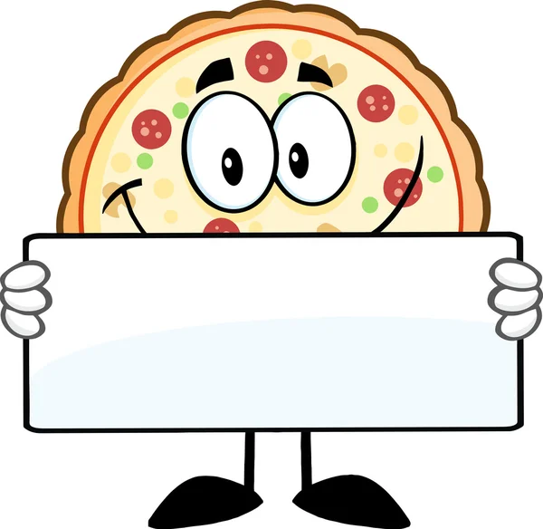 Pizza Character Holding A Sign. — Stock Vector
