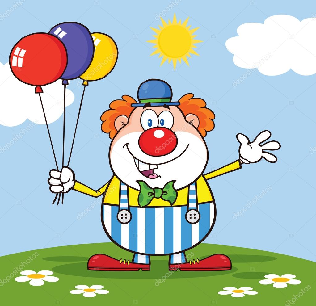 Clown Cartoon Character With Balloons