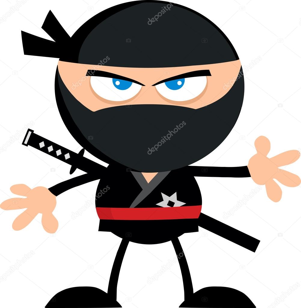 Angry Ninja Warrior Cartoon Character.