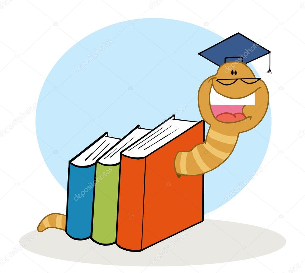 cartoon worm with Books