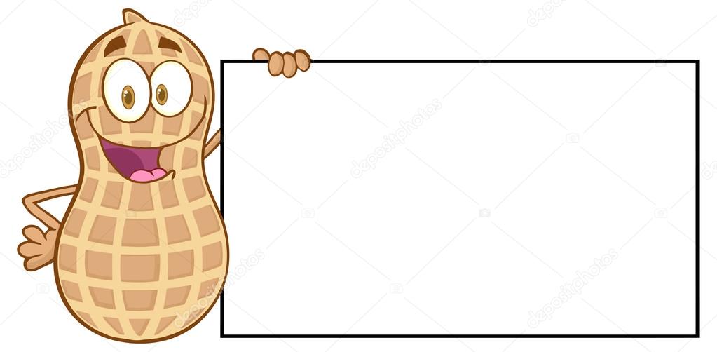 Peanut Cartoon Character Holding A Blank Sign