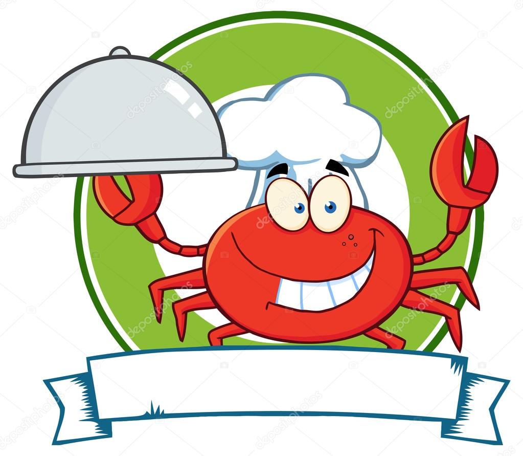 Crab Chef Cartoon Logo isolated on white
