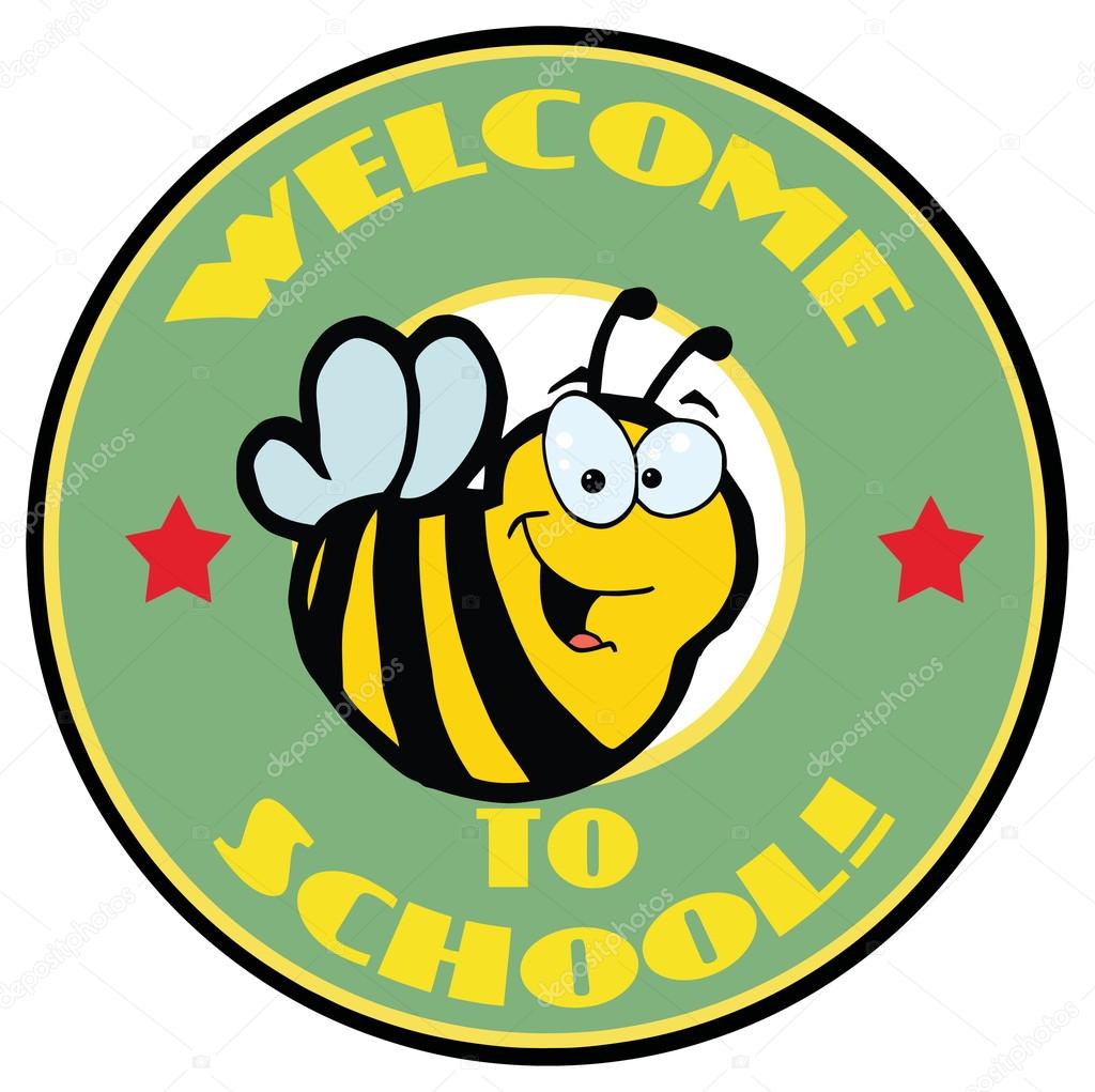 Cute Cartoon bee Character with welcome to school logo