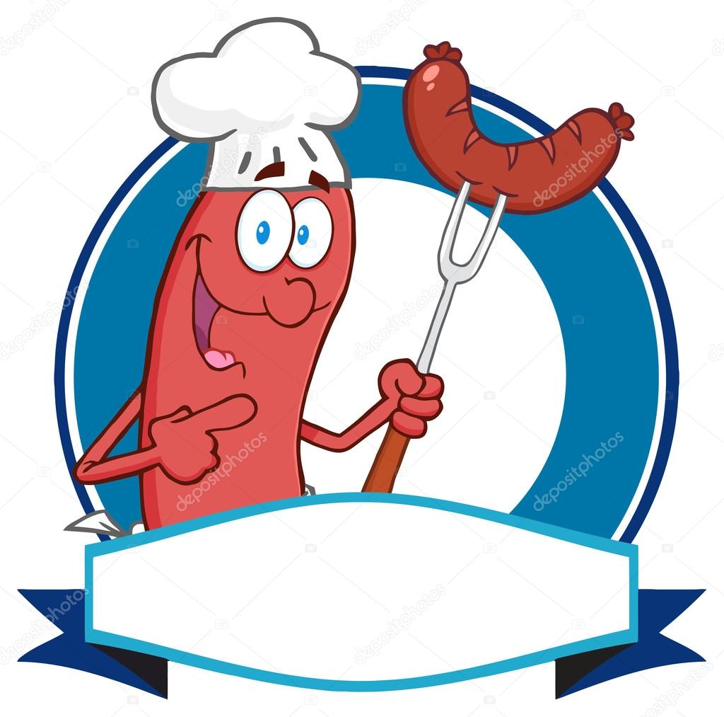 Sausage Cartoon Logo isolated on white