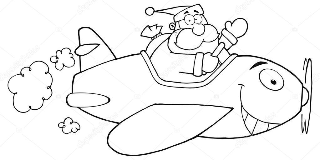Cartoon santa claus flying in airplane — Stock Vector © HitToon #61069043