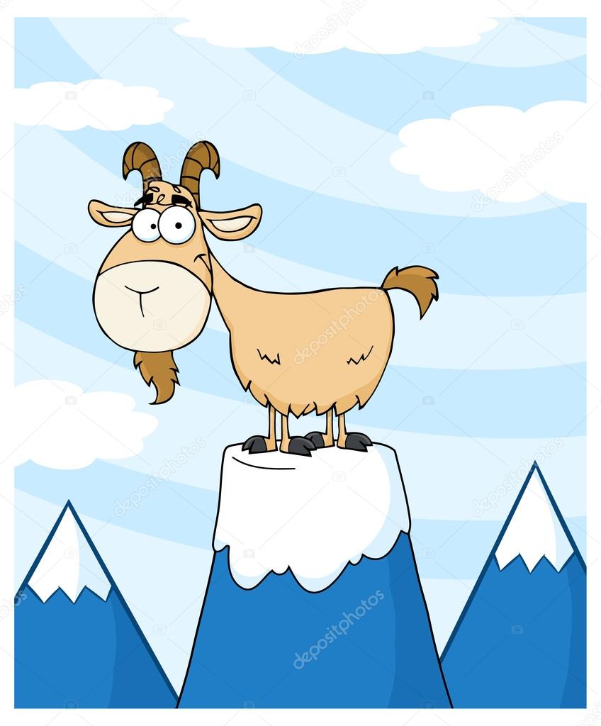 Goat On Top Of A Mountain Peak
