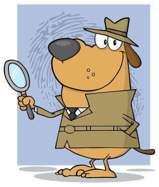 Dedektif Köpek elinde büyüteç tutuyor.