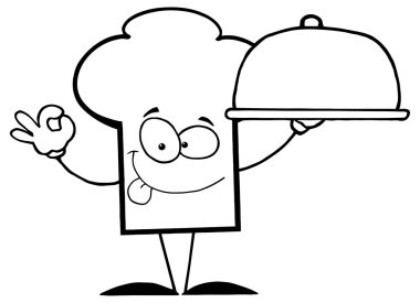 Şefler yemekleri sunan karakter şapka