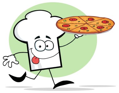 Şefler karakter Pizza ile şapka