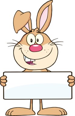 Bir afiş Holding karikatür tavşan.