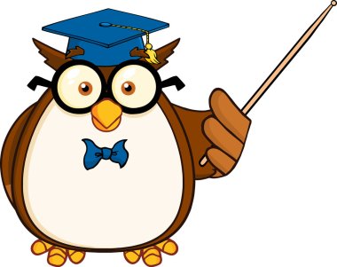 Wise Owl Teacher With A Pointer. clipart