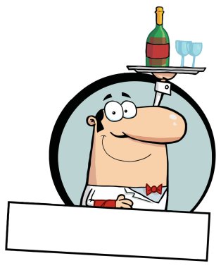 karikatür garson tepsisi ile