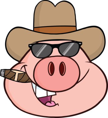Cowboy Pig With Sunglasses and Cigar clipart