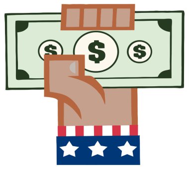 ABD bayrağı bir parayı tutan el