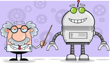 Profesör gösterir A Robot