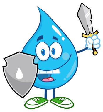 Su damlası kalkanı ve kılıcı ile