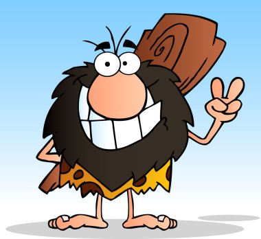Caveman Gesturing The Peace Sign With His Hand clipart
