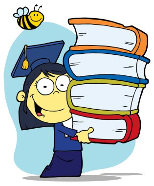 kitap yığını ile kız