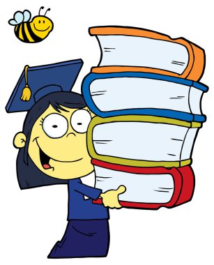 kitap yığını ile kız