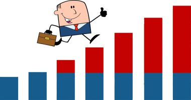 Çubuk grafik büyüyen üzerinde çalışan iş adamı