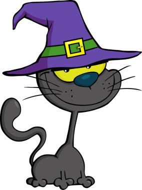 Cadı şapka ile kedi