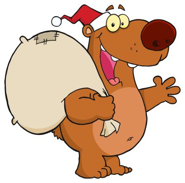Noel karikatür ayı ile hediye
