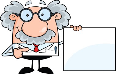 bilim adamı ya da boş bir işaret gösteren Profesör
