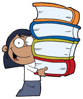 kitap yığını ile kız