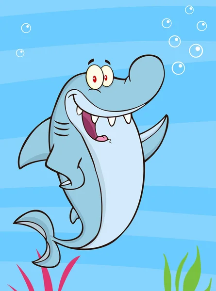 Personagem de mascote de tubarão acenando . —  Vetores de Stock