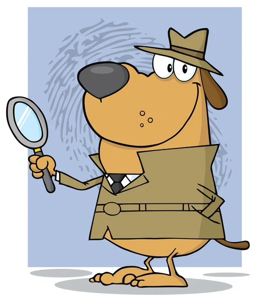 Dedektif Köpek elinde büyüteç tutuyor.