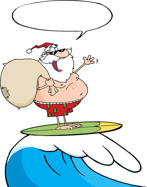 Santa claus equitação no surf board —  Vetores de Stock