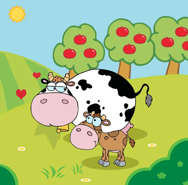 Bébé et maman vache — Image vectorielle