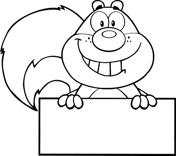 Squirrel Mascot  Over Blank Sign. — Stock Vector