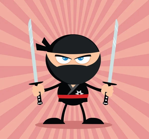 Ninja guerrero con dos katana — Vector de stock