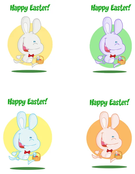 Paskalya yumurtaları ile çalışan tavşanlar — Stok Vektör