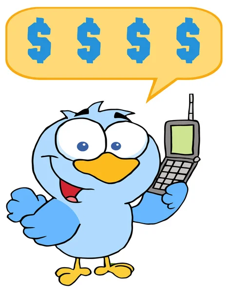 Γαλάζιο πουλί με κινητό τηλέφωνο — Διανυσματικό Αρχείο