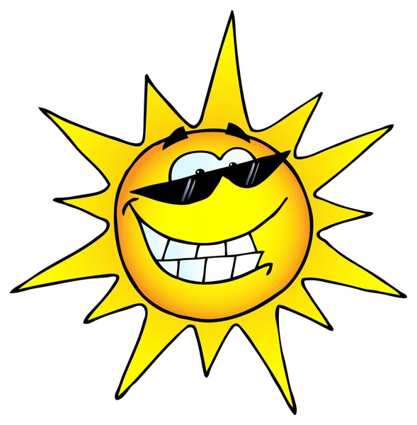 Personaje de dibujos animados sonriente del sol con gafas de sol — Vector de stock