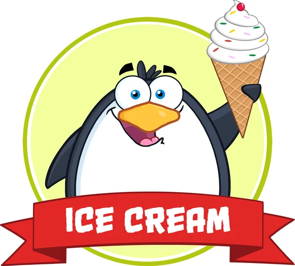 Улыбающийся пингвин с мороженым — стоковый вектор